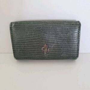 Cole Haan Leather Wallet Compact Buissnes Card Holder Mini Smake Green Small